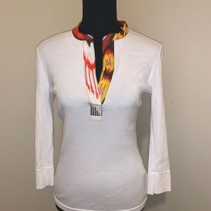 TORY BURCH White Shirt with Tribal Print  Collar